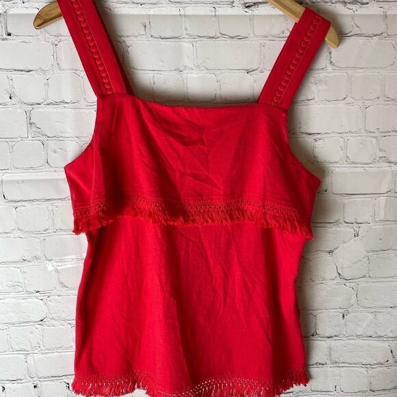 J.Crew Womens Size Small Fringe Knit Tank Top Red Sleeveless 100% Cotton - Picture 2 of 14